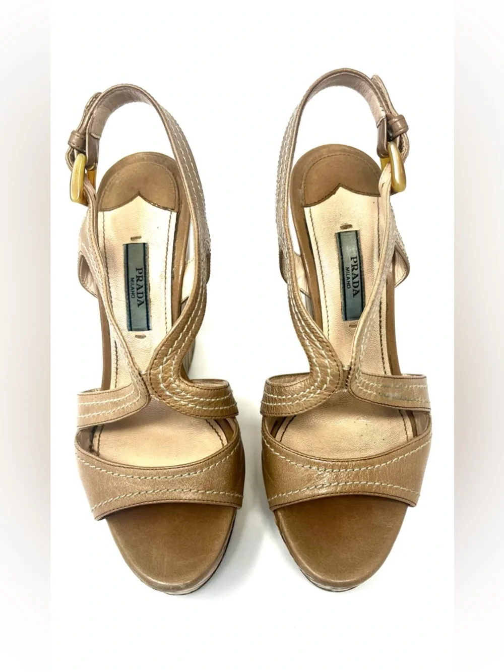 Prada SS2011 Beige Patent Wedge Sandals EU 35.5 US 5.5 Platform Slingback Heel